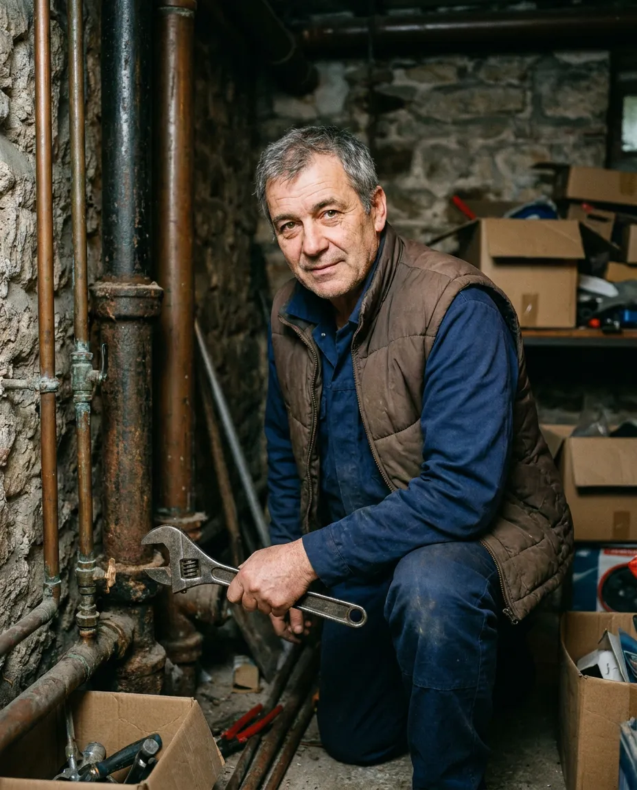 Stéphane Bonnet, plombier à Charenton-le-Pont, devant un immeuble ancien